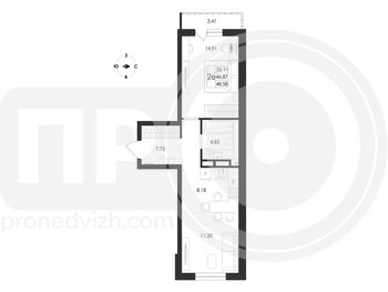 Миниатюра 2-комнатная квартира, 48.58кв.м