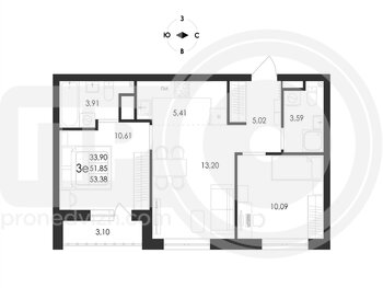 Миниатюра 3-комнатная квартира, 53.38кв.м