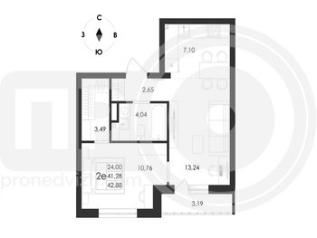Миниатюра 2-комнатная квартира, 42.88кв.м