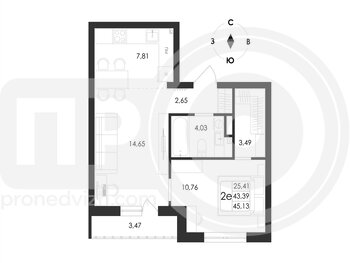 Миниатюра 2-комнатная квартира, 45.13кв.м
