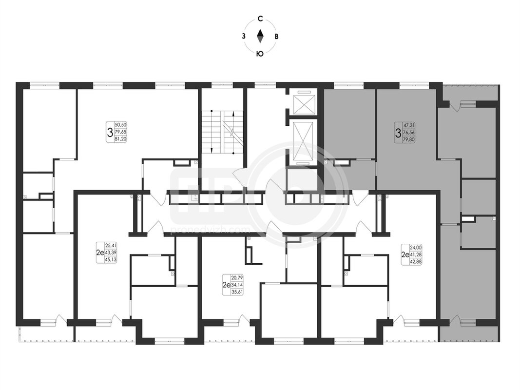 3-комнатная квартира, 79.8кв.м