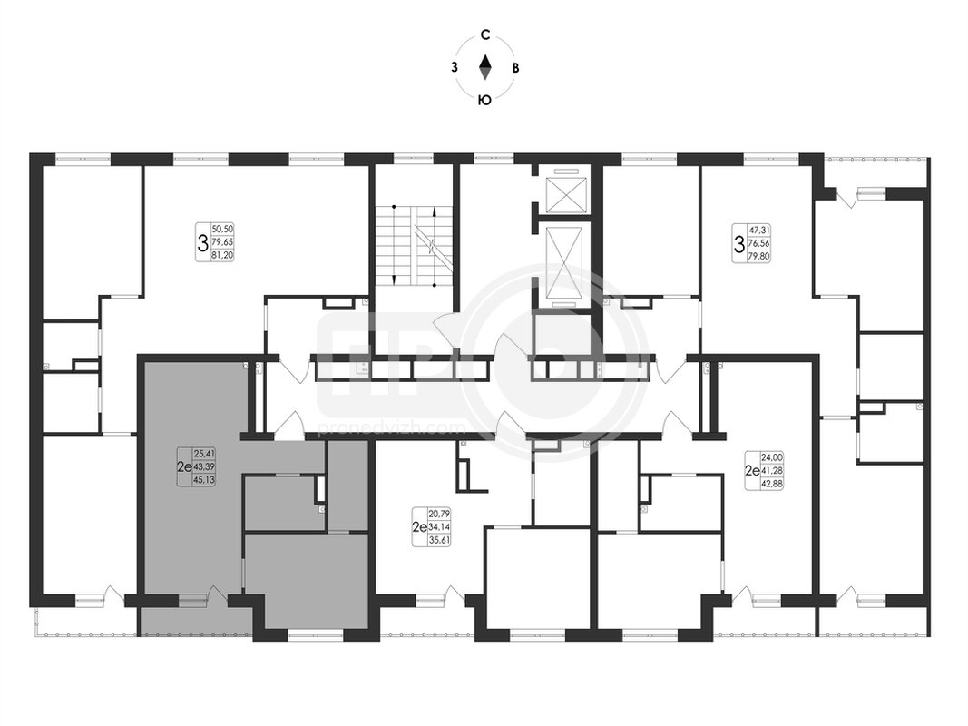 2-комнатная квартира, 45.13кв.м