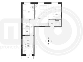 Миниатюра 3-комнатная квартира, 81.2кв.м