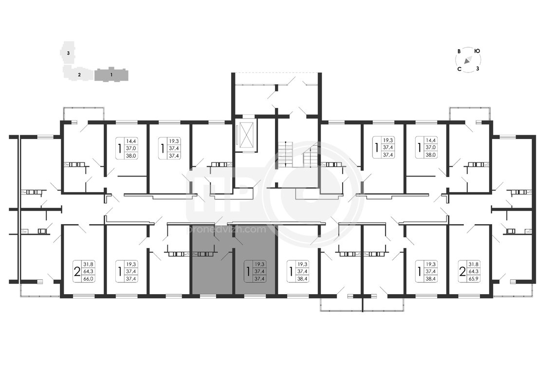 1-комнатная квартира, 37.4кв.м