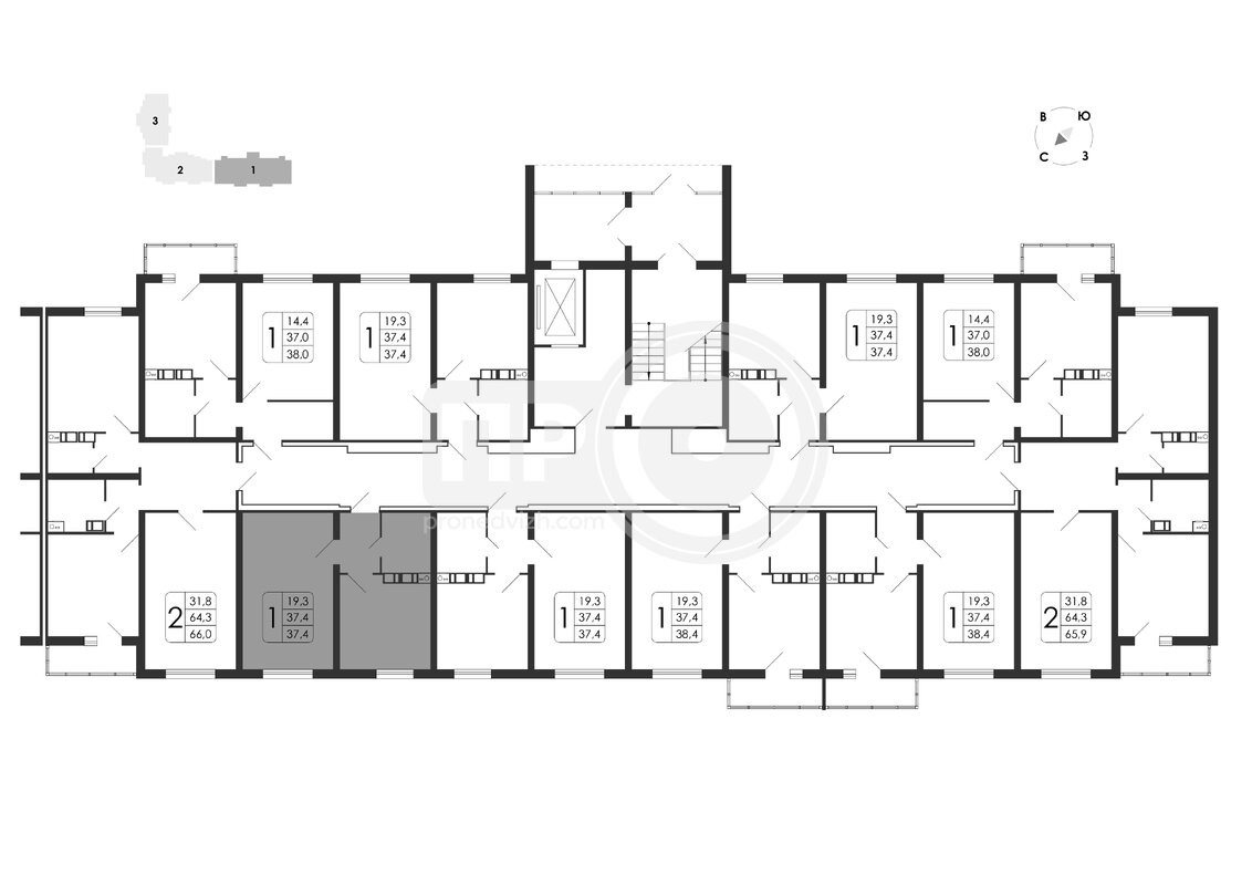 1-комнатная квартира, 37.4кв.м