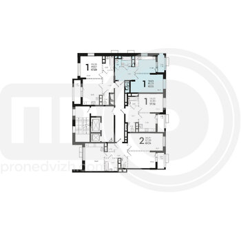 Миниатюра 1-комнатная квартира, 43.55кв.м