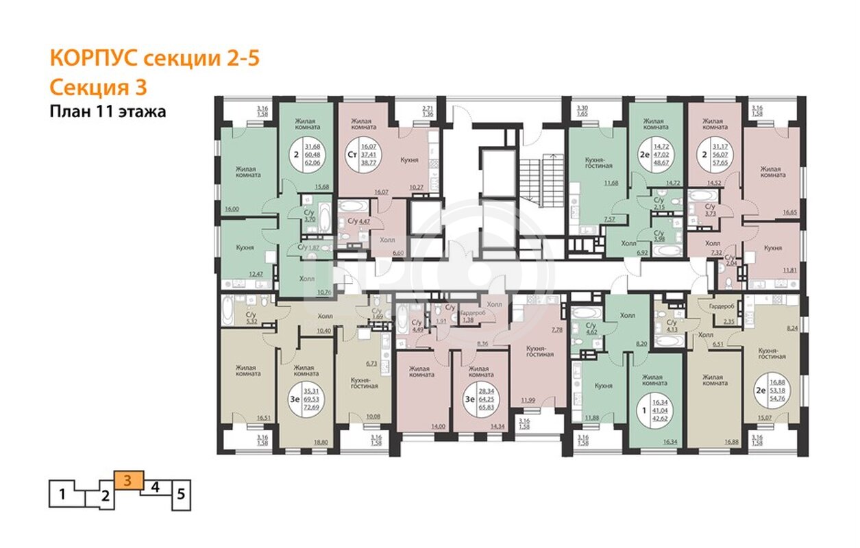 2-комнатная квартира, 72.69кв.м