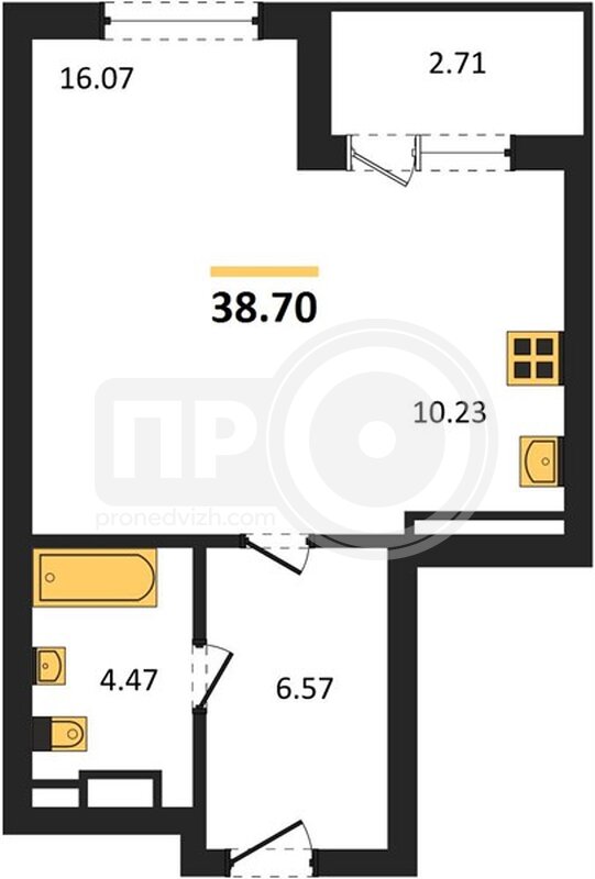 квартира-студия, 38,7кв.м.