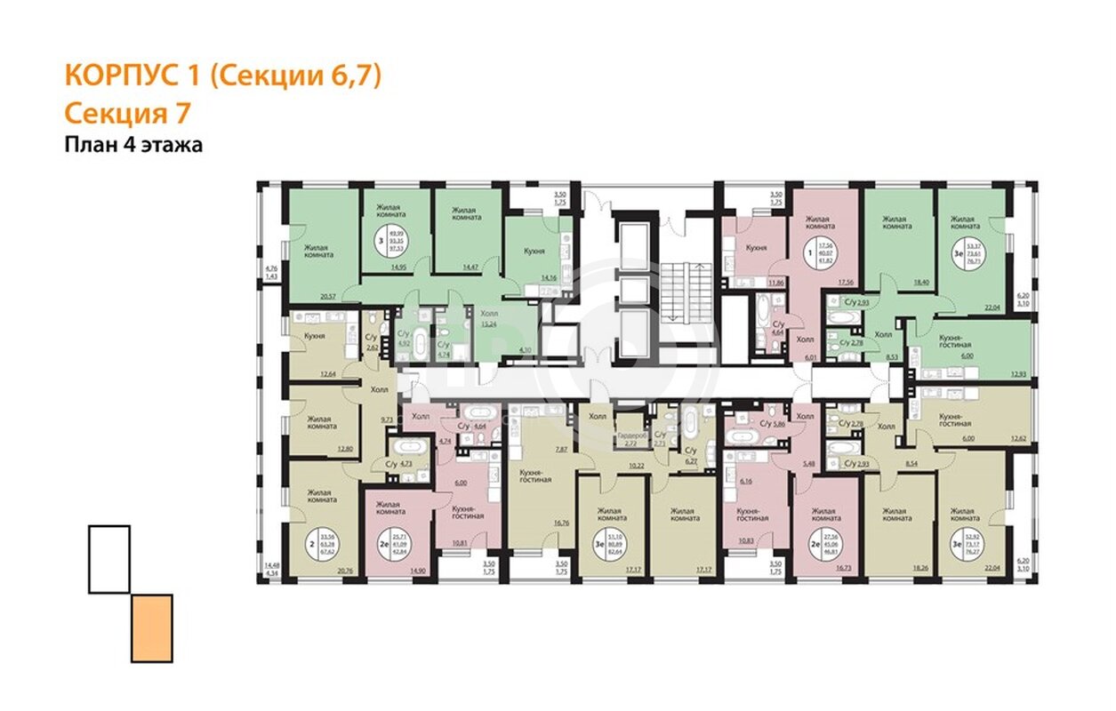 2-комнатная квартира, 76.71кв.м