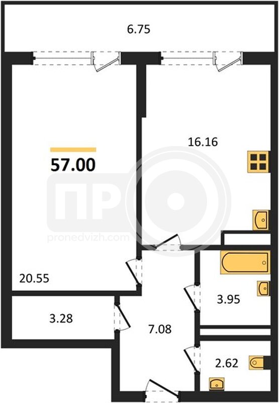 1-комнатная квартира, 57кв.м