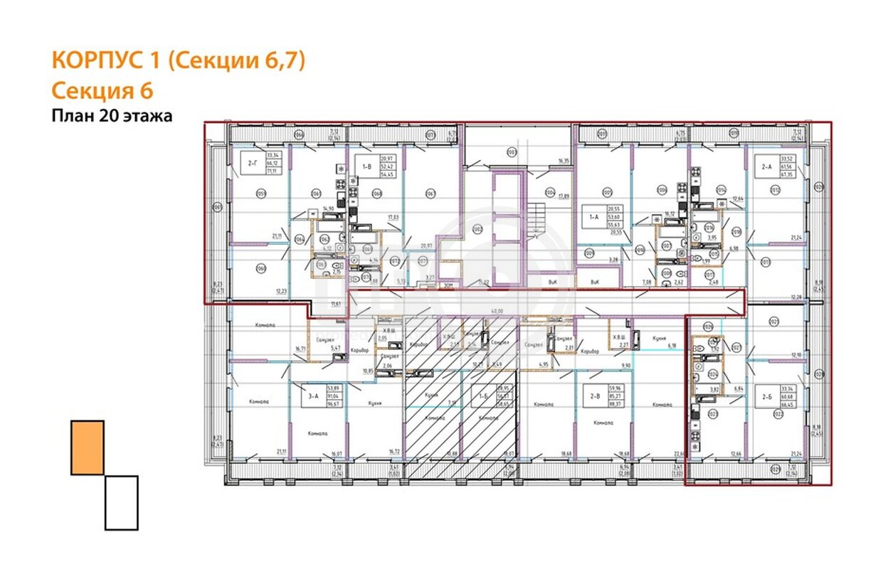1-комнатная квартира, 55.8кв.м