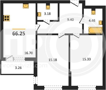 Миниатюра 2-комнатная квартира, 66.25кв.м