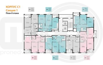 Миниатюра 2-комнатная квартира, 64.15кв.м