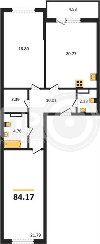 2-комнатная квартира, 84.17кв.м