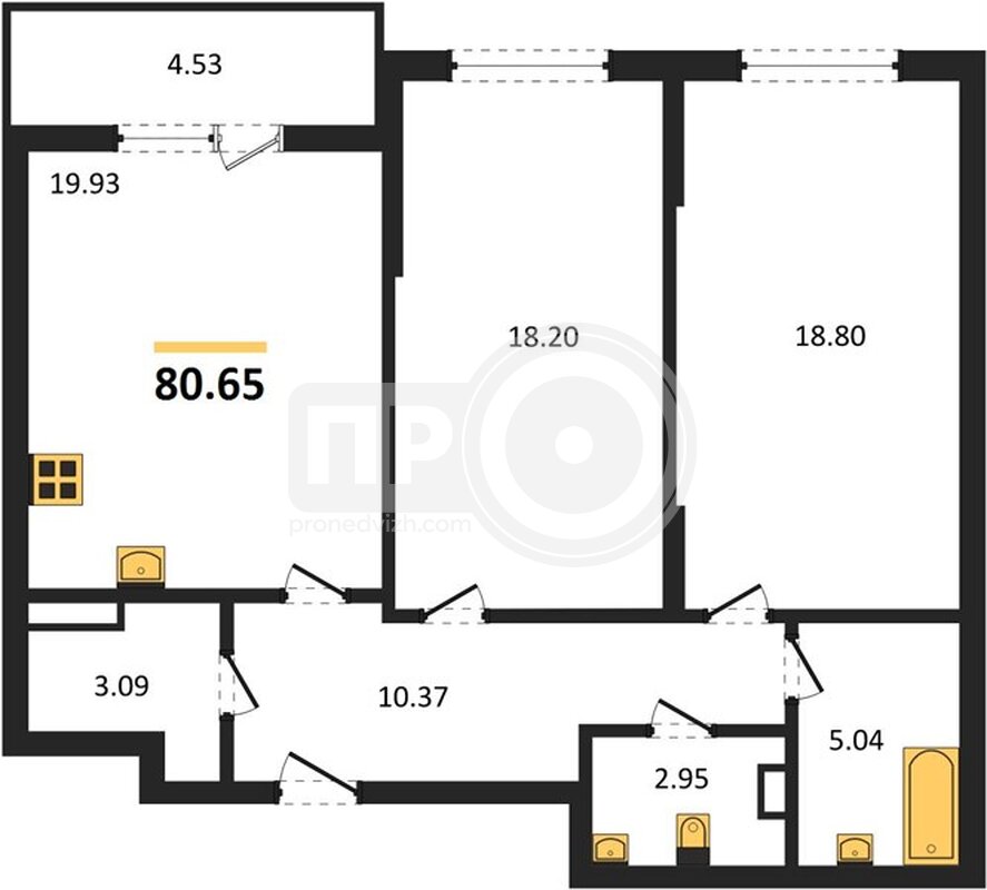 2-комнатная квартира, 80.65кв.м