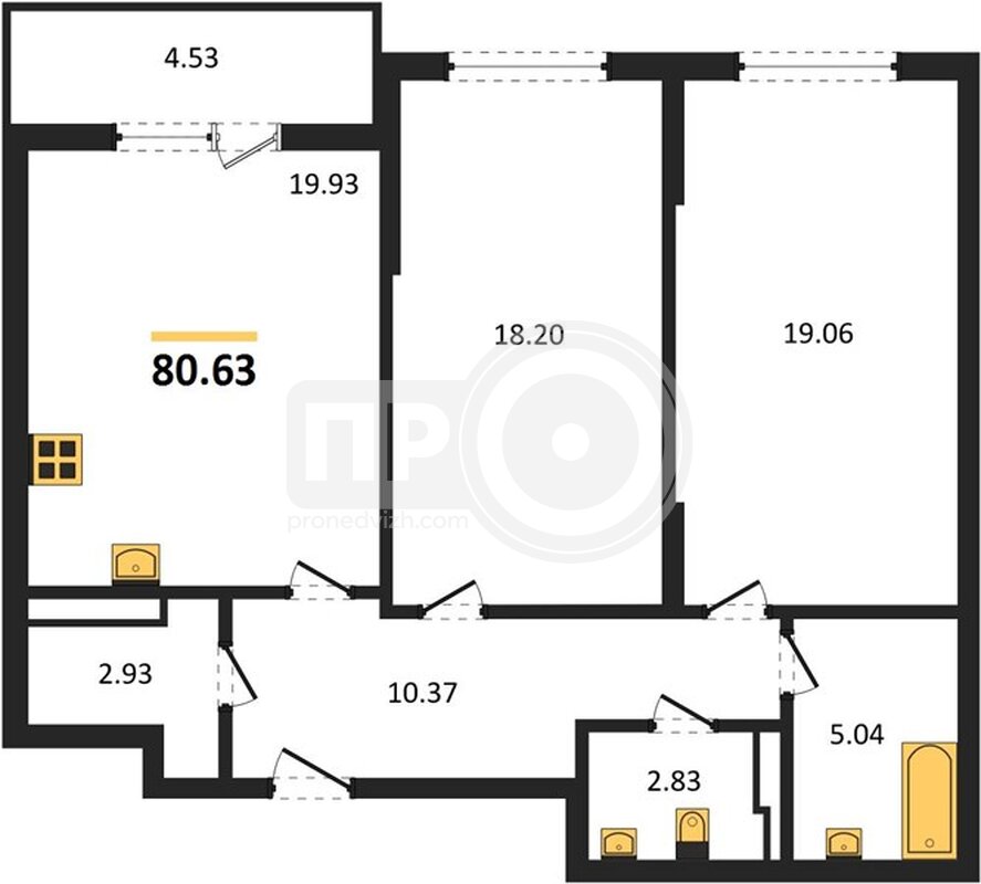 2-комнатная квартира, 80.63кв.м