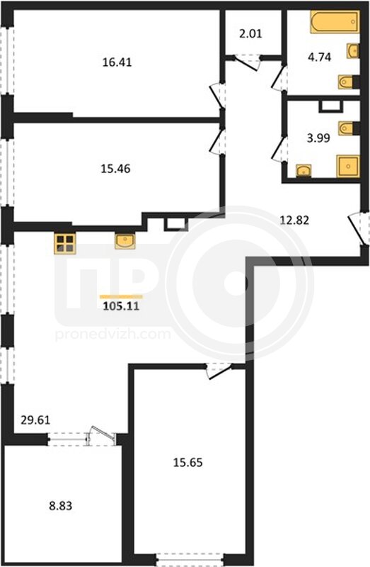3-комнатная квартира, 105.11кв.м