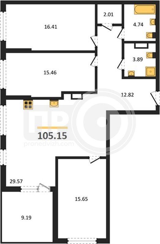 3-комнатная квартира, 105.15кв.м
