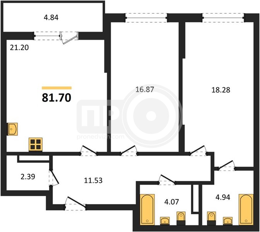 2-комнатная квартира, 81.7кв.м