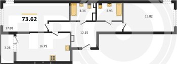 Миниатюра 2-комнатная квартира, 73.62кв.м