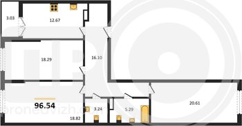 Миниатюра 3-комнатная квартира, 96.54кв.м