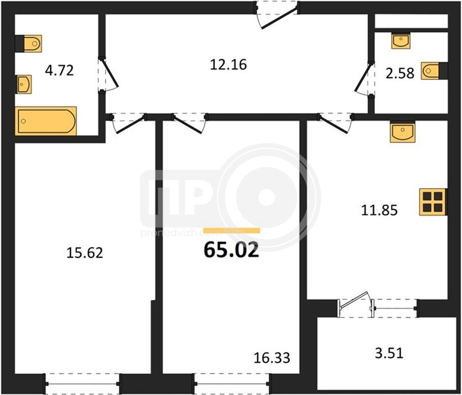 2-комнатная квартира, 65.02кв.м