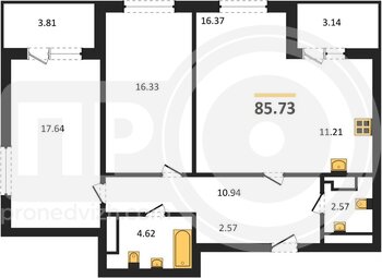 Миниатюра 2-комнатная квартира, 85.73кв.м