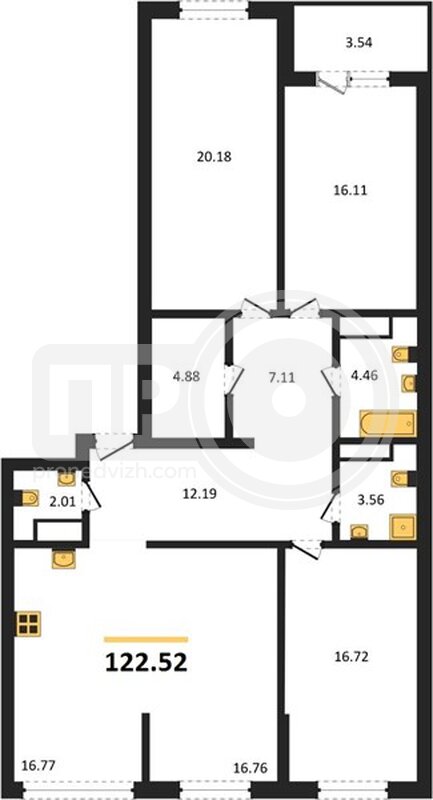 3-комнатная квартира, 122.52кв.м
