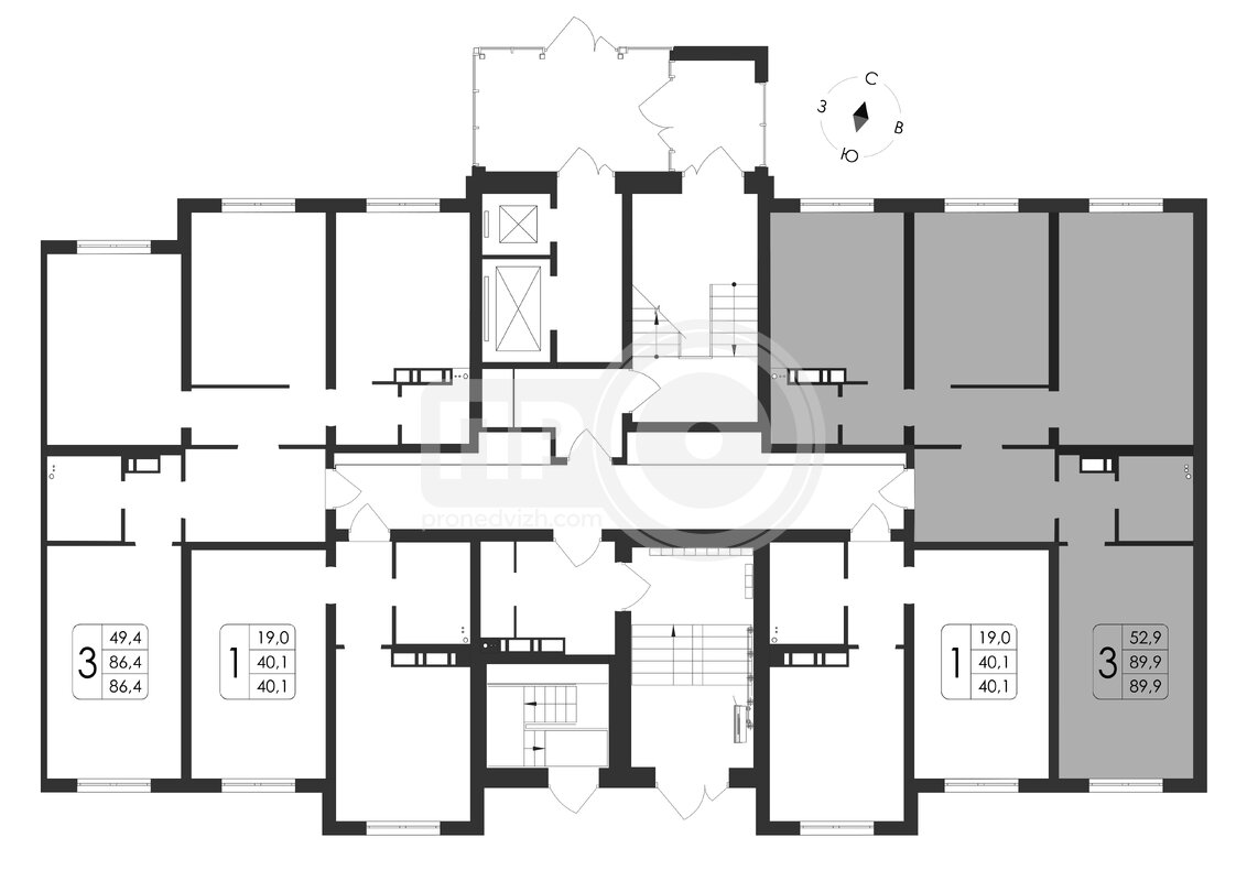 3-комнатная квартира, 89.9кв.м