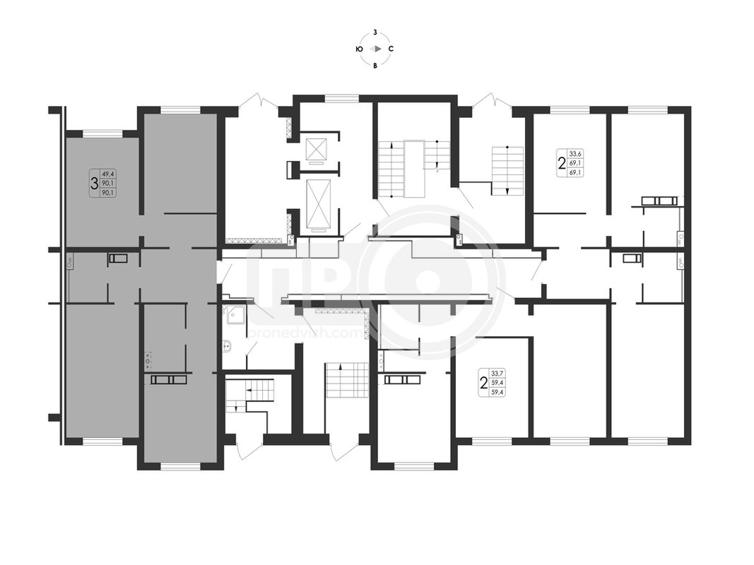 3-комнатная квартира, 90.1кв.м