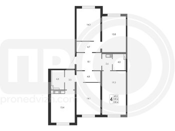 Миниатюра 4-комнатная квартира, 109.4кв.м
