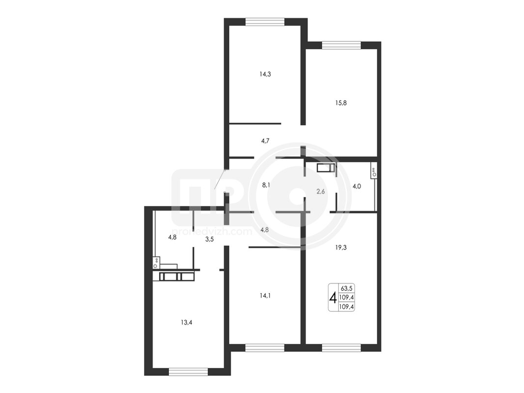 4-комнатная квартира, 109.4кв.м