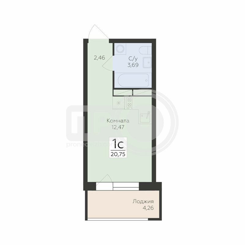 1-комнатная квартира, 20.75кв.м