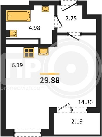 Миниатюра квартира-студия, 29,87кв.м.