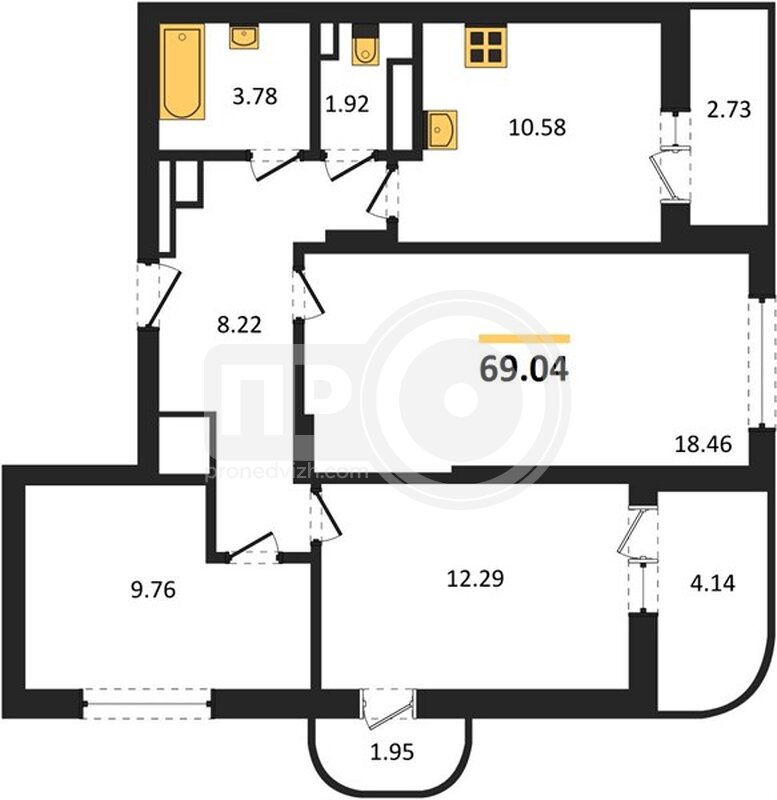 3-комнатная квартира, 71.2кв.м