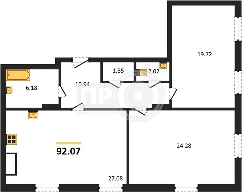 2-комнатная квартира, 92.07кв.м