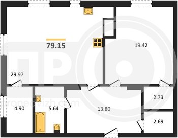 Миниатюра 1-комнатная квартира, 79.15кв.м