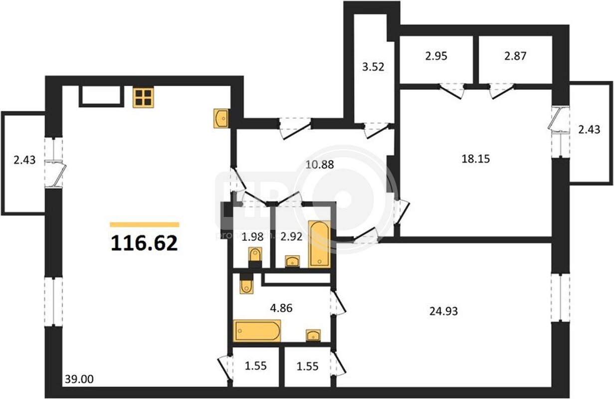2-комнатная квартира, 116.62кв.м