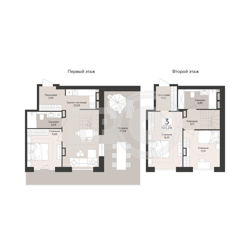 3-комнатная квартира, 103.29кв.м