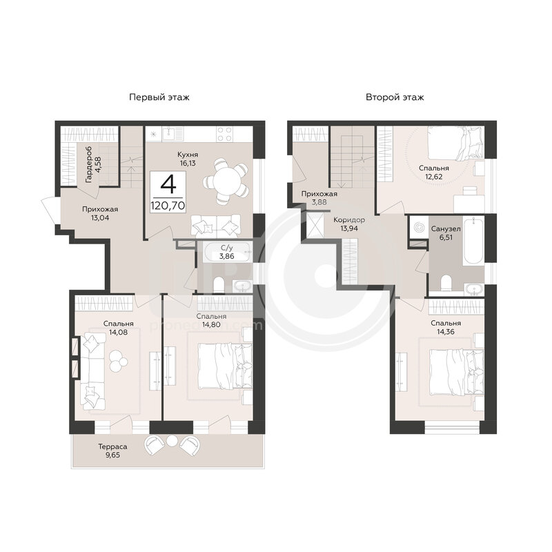 4-комнатная квартира, 120.7кв.м