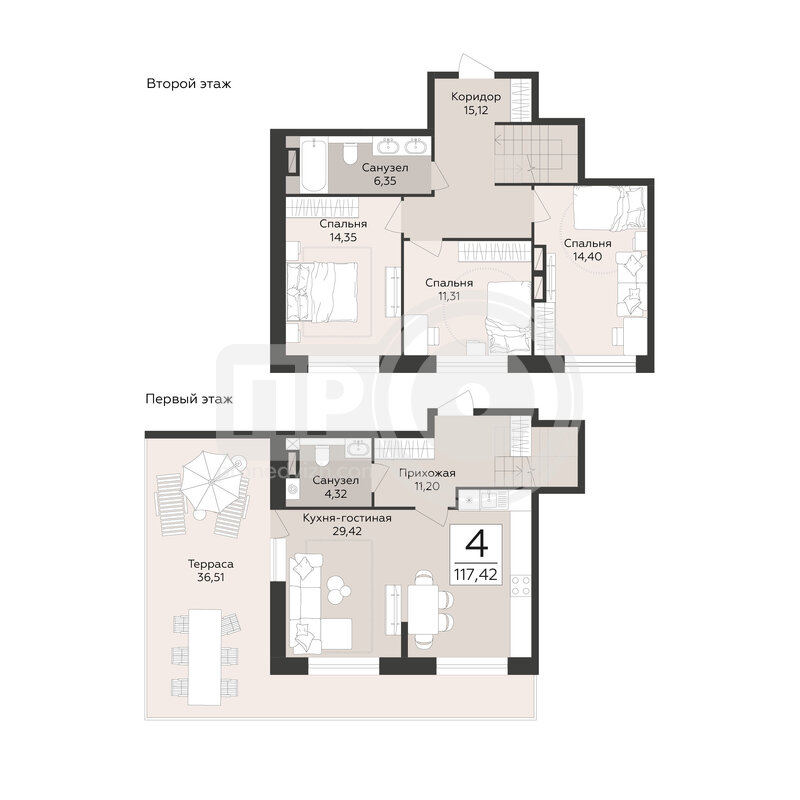 4-комнатная квартира, 117.42кв.м