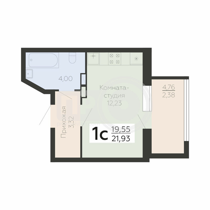 1-комнатная квартира, 21.93кв.м