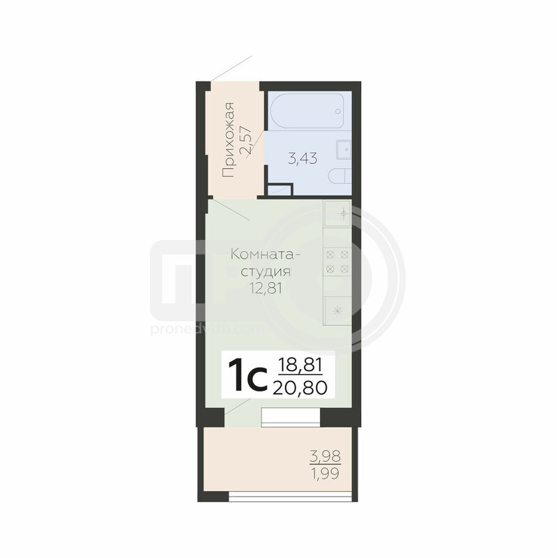 1-комнатная квартира, 20.8кв.м