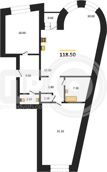Миниатюра 2-комнатная квартира, 117.9кв.м