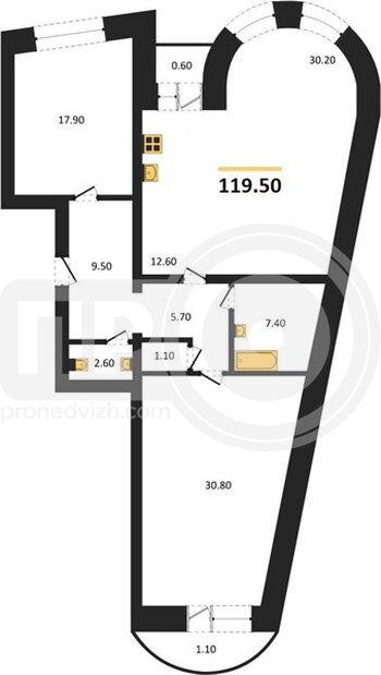 Миниатюра 2-комнатная квартира, 117.8кв.м