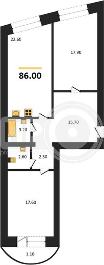 Миниатюра 2-комнатная квартира, 84.9кв.м