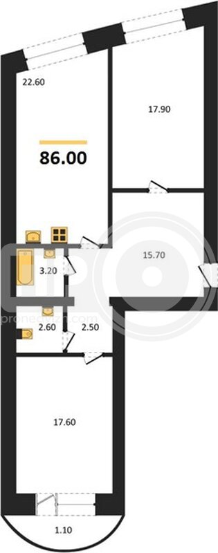 2-комнатная квартира, 84.9кв.м