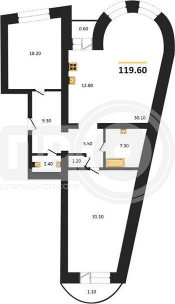 Миниатюра 2-комнатная квартира, 117.9кв.м