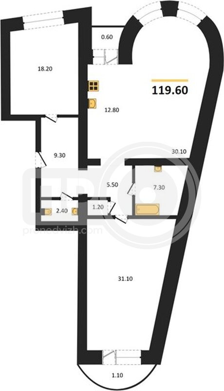 2-комнатная квартира, 117.9кв.м