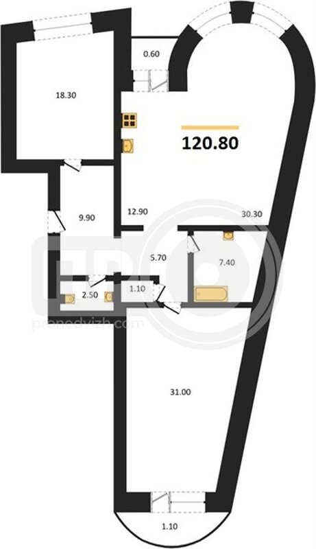 2-комнатная квартира, 119.1кв.м